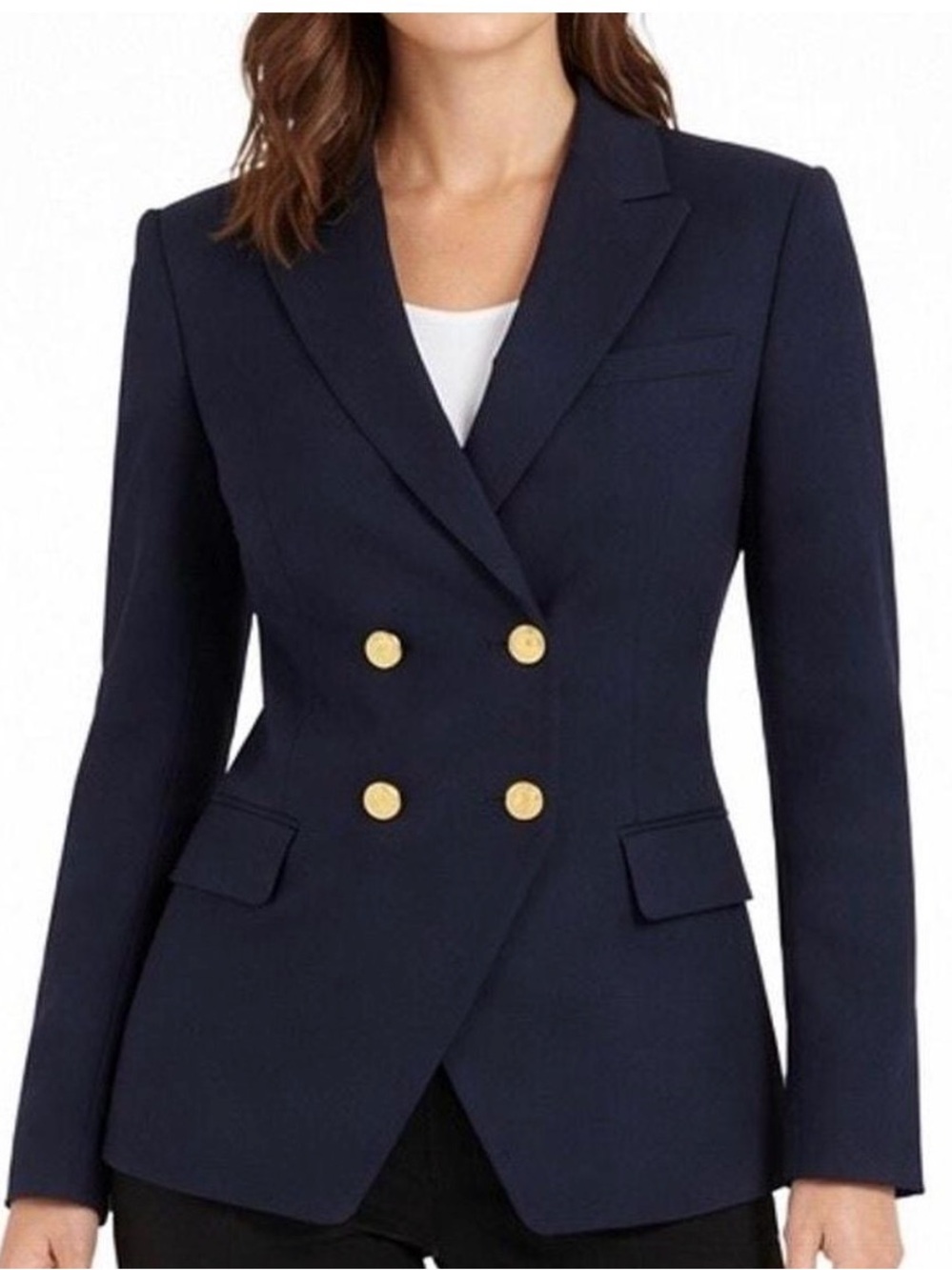 LOFT Navy Double-Breasted Blazer with Gold Buttons